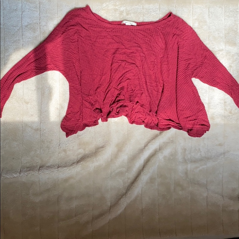 Lightweight cropped sweater with waffled texture